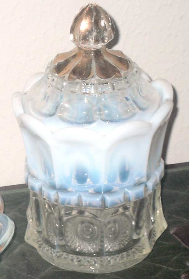 Regal-White Opalescent Bowl Has Lip, Sugar Bowl & Lid by Northwood-1
