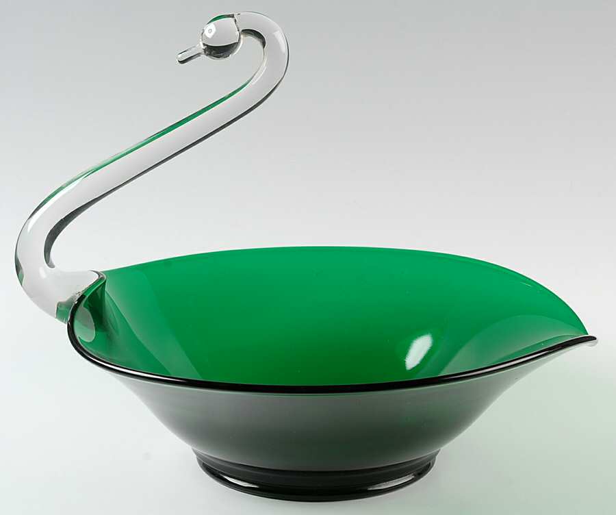 Animals & Figurines 11" Emerald Green Open Swan by New Martinsville-1