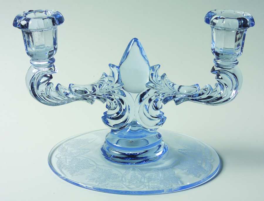 4457-1-Blue Double Light Candlestick by New Martinsville-1