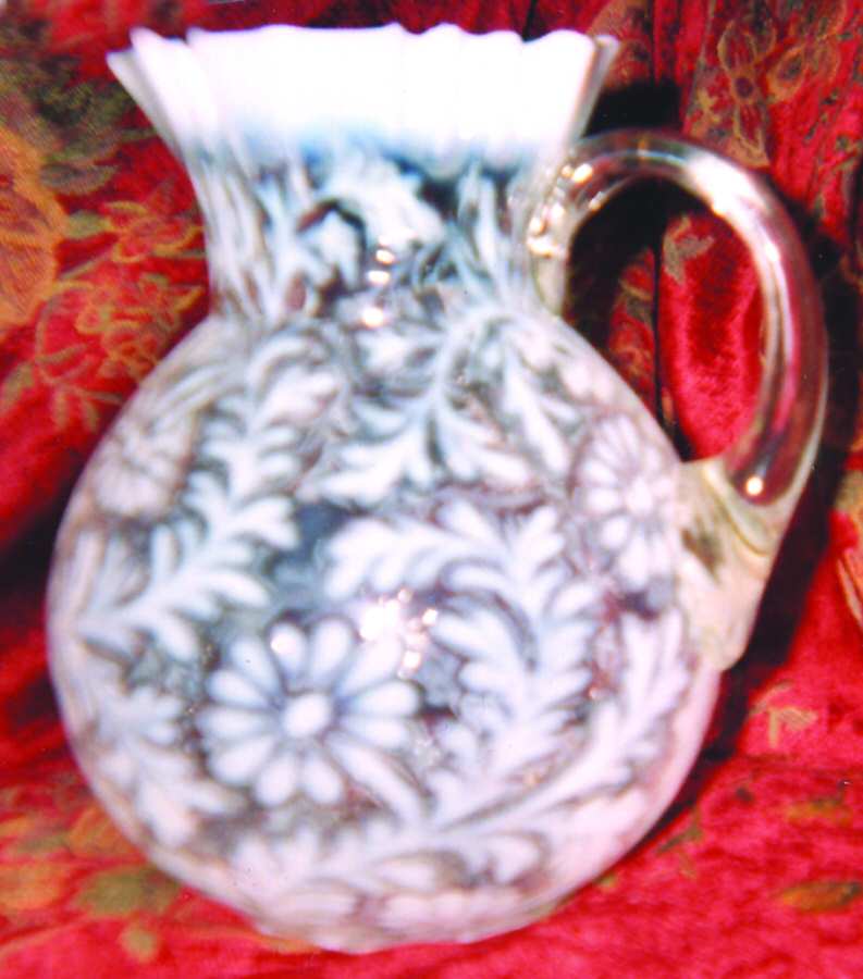 Daisy and Fern White Opalescent Pitcher by Northwood-1