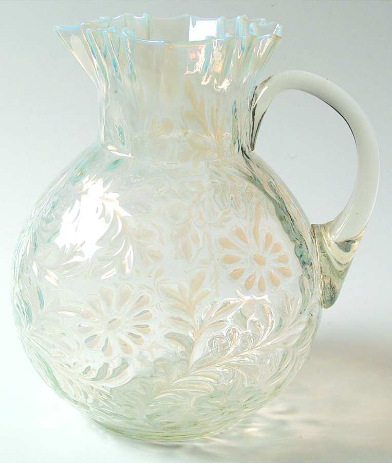 Daisy and Fern White Opalescent Large Pitcher by Northwood-1