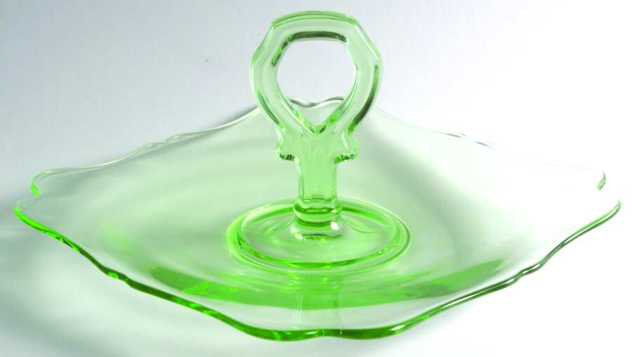 Fancy Square-Light Green Center Handle Tray by New Martinsville-1
