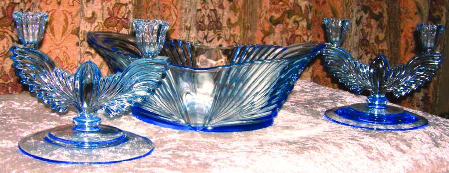 Queen Ann-Light Blue Double Light Candlestick by New Martinsville-1