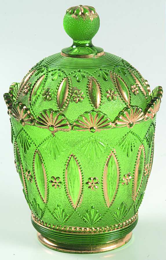 Posies and Pods Emerald Green Sugar Bowl & Lid by Northwood-1