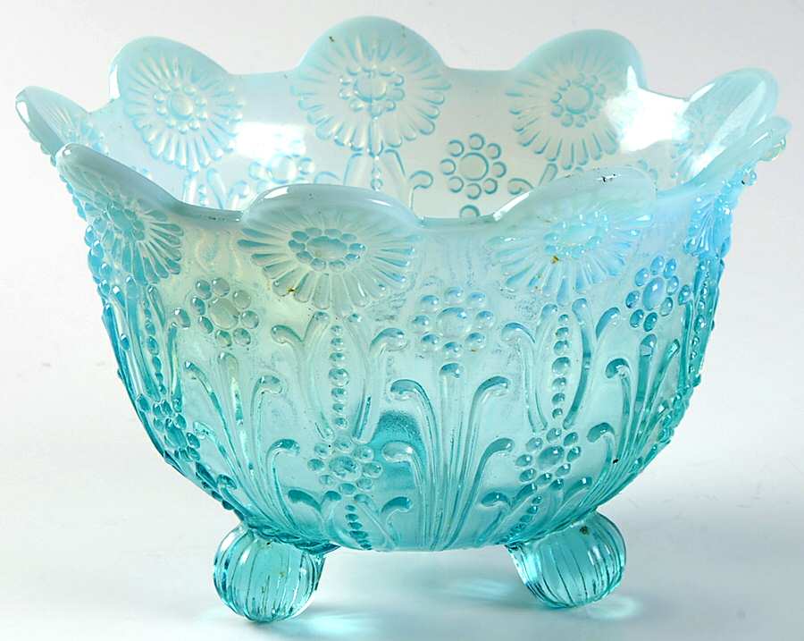 Pearl Flowers-Blue Opalescent Nut Bowl by Northwood-1