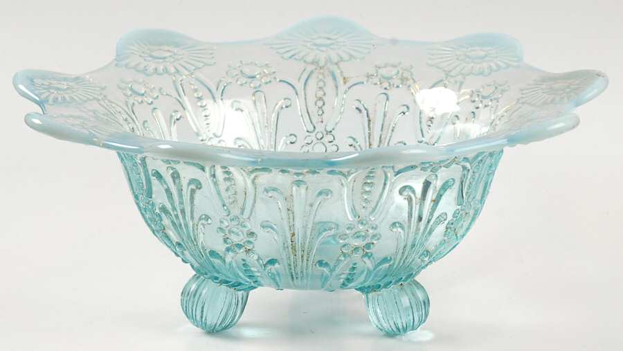 Pearl Flowers-Blue Opalescent 3-Toed Footed Bowl by Northwood-1