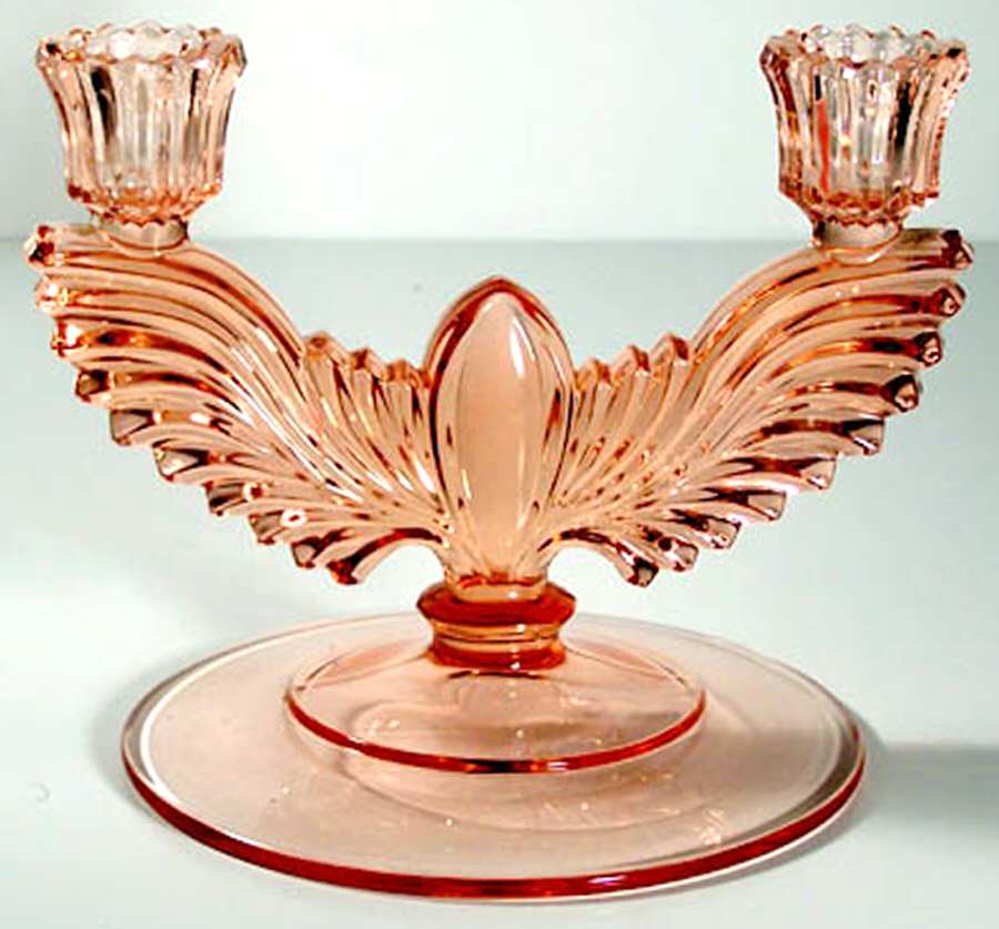 Queen Ann Pink (Line 18) Double Light Candlestick by New Martinsville-1