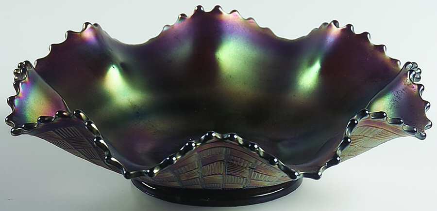 Basketweave-Amethyst 8" Round Crimped Bowl by Northwood-1