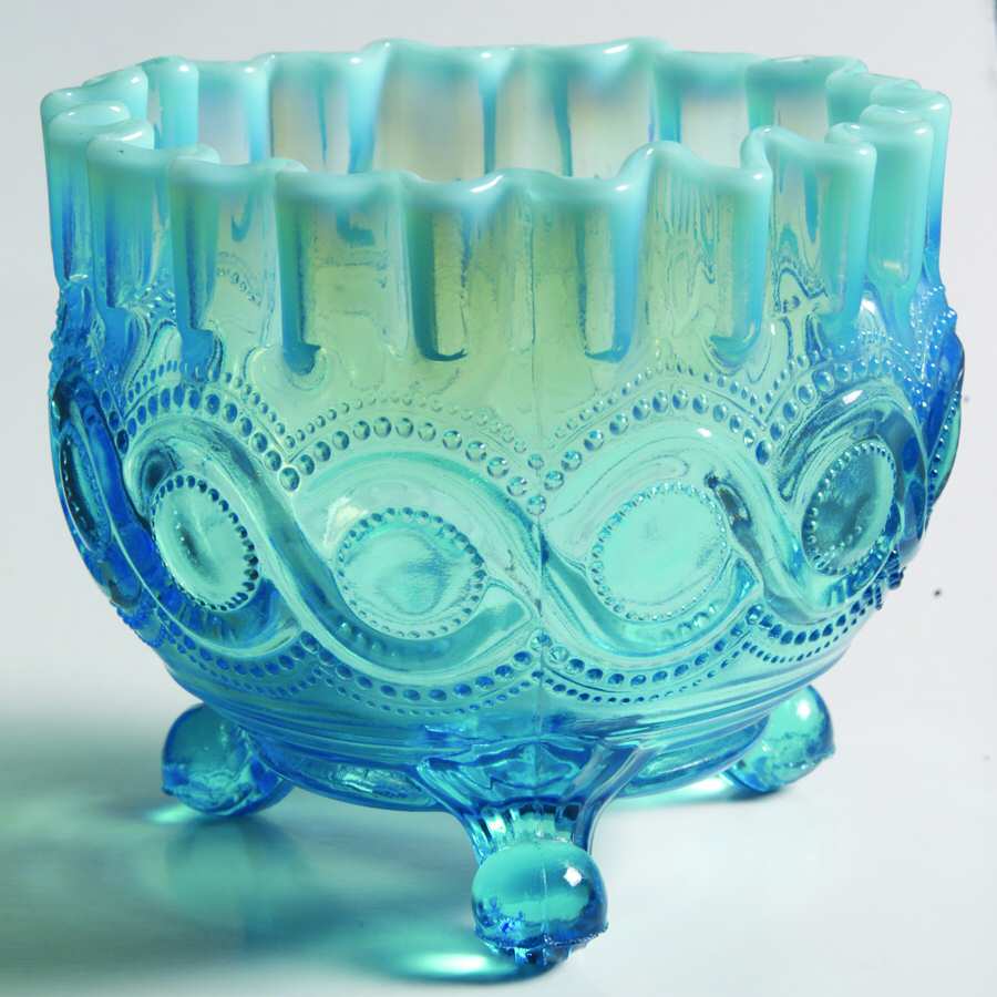 Beaded Cable-Blue Opalescent 3" Rose Bowl by Northwood-1