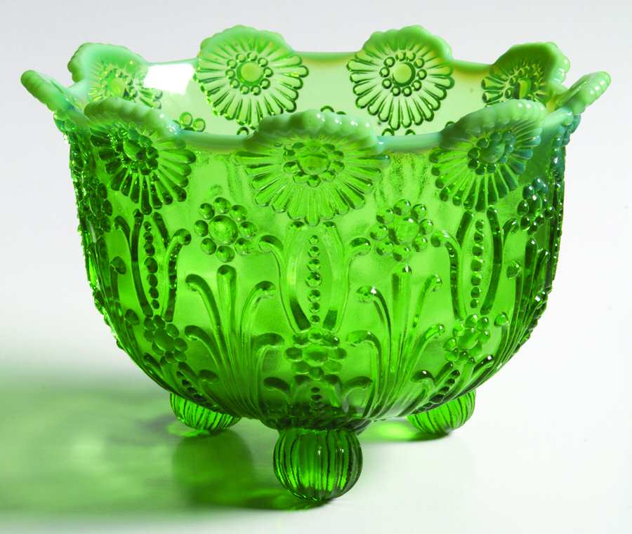 Pearl Flowers-Green Opalescent Novelty Bowl by Northwood-1