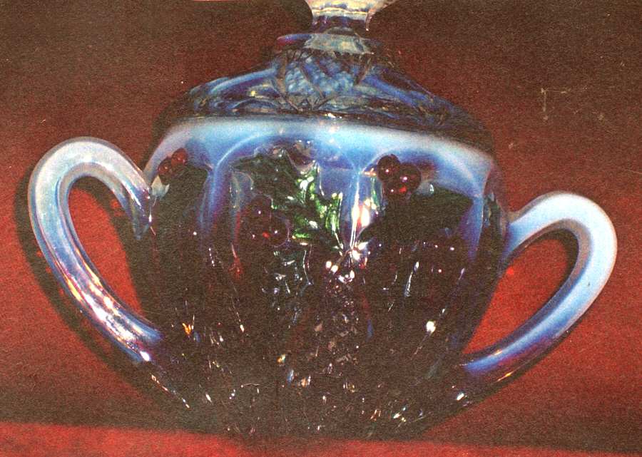 Paneled Holly White Opalescent (Decorated) Sugar Bowl & Lid by Northwood-1