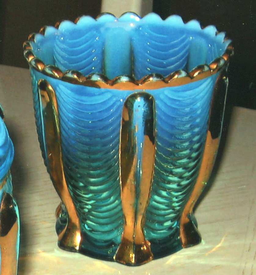Drapery-Blue Opalescent Open Spooner by Northwood-1