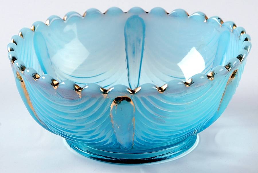 Drapery-Blue Opalescent 4" Berry Bowl by Northwood-1