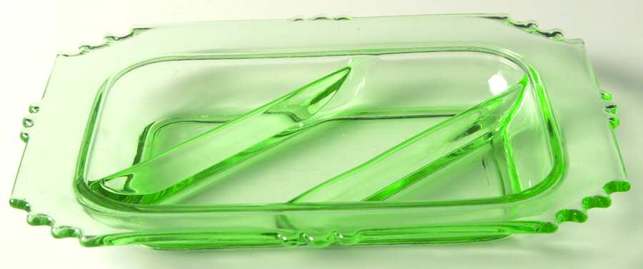 36-Green 8" Oblong 3 Part Relish by New Martinsville-1