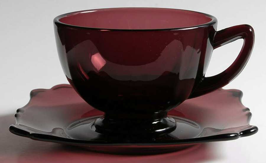 Fancy Square Amethyst Cup & Saucer Set by New Martinsville-1