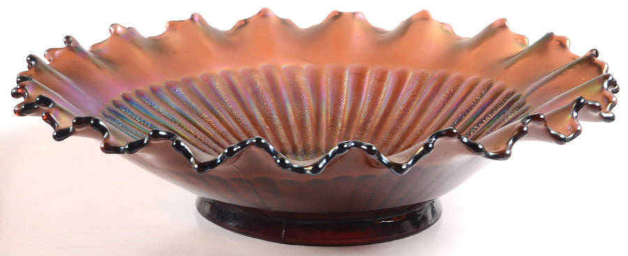 Stippled Rays Amethyst (Carnival) 9" Round Crimped Bowl by Northwood-1