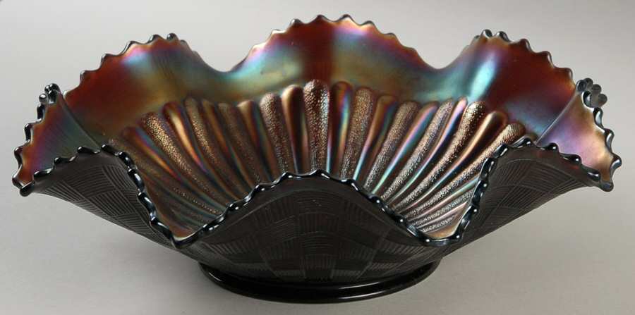 Stippled Rays Amethyst (Carnival) 10" Round Crimped Bowl by Northwood-1