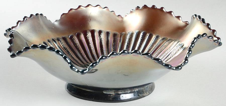 Stippled Rays Amethyst (Carnival) 9" Round Crimped Bowl by Northwood-1