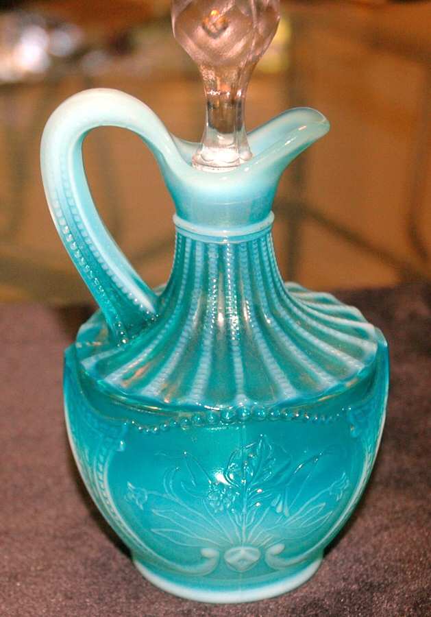 Wild Bouquet Blue Opalescent Cruet & Stopper by Northwood-1