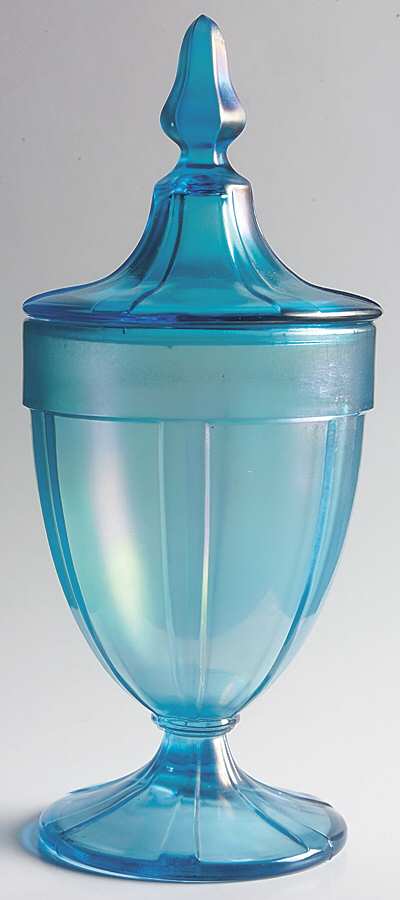 Stretch Glass Blue Iridescent 24 Oz Candy Jar & Lid by Northwood-1