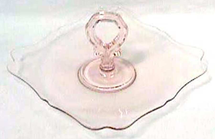 Fancy Square-Pink Center Handle Tray by New Martinsville-1