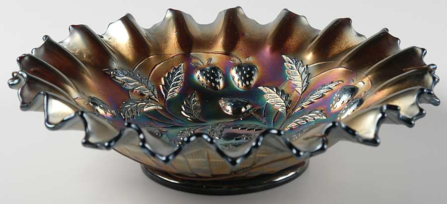 Strawberry Amethyst (Carnival) 8" Round Crimped Bowl by Northwood-1