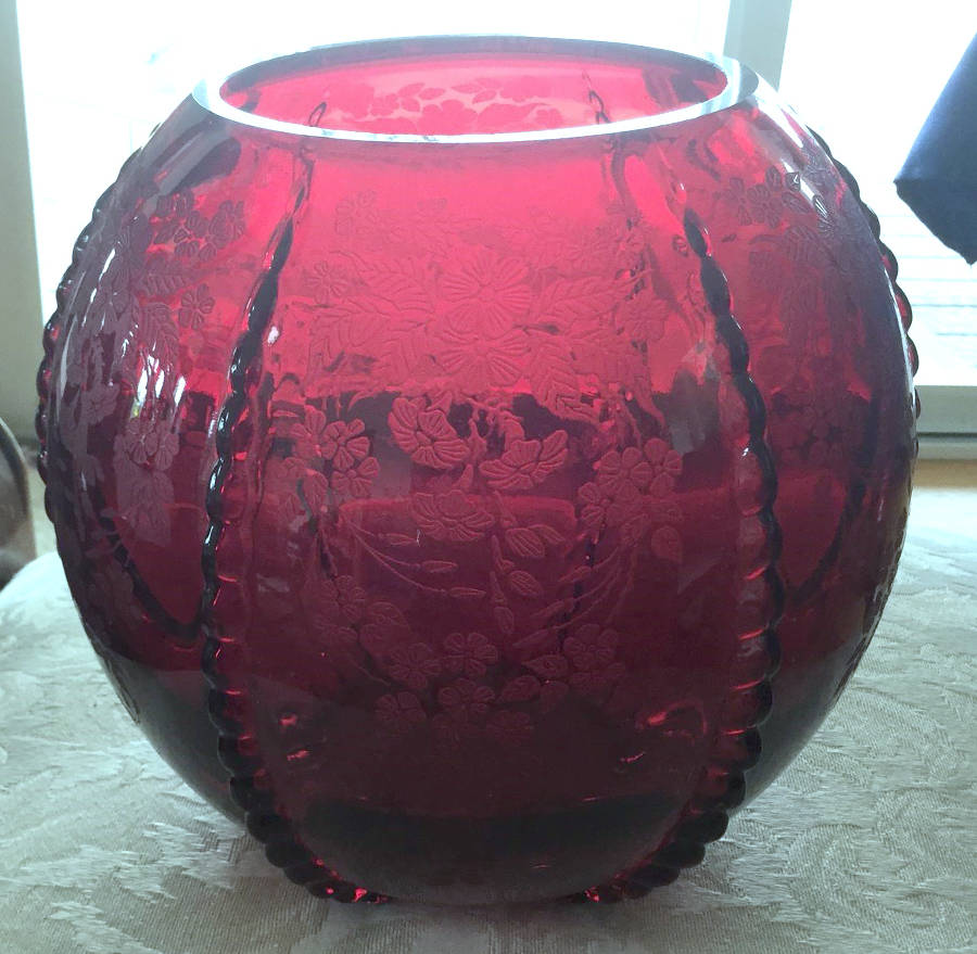 Flower Basket-Ruby Punch Bowl by New Martinsville-1