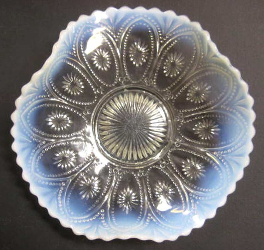 Spokes and Wheels White Opalescent 8" Round Crimped Bowl by Northwood-1