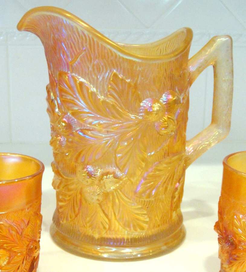 Acorn Burrs-Marigold Pitcher by Northwood-1