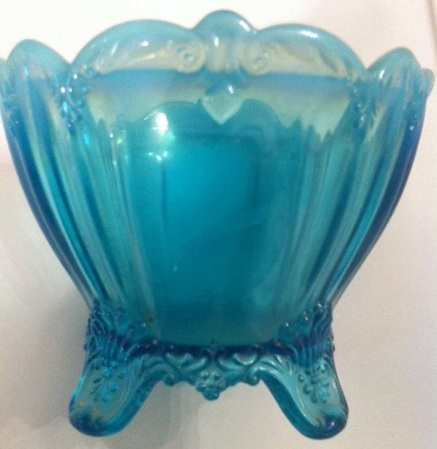 Fan-Blue Opalescent Open Sugar by Northwood-1