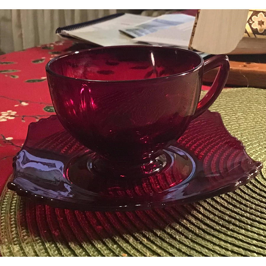 Oscar-Ruby Cup & Saucer Set by New Martinsville-1