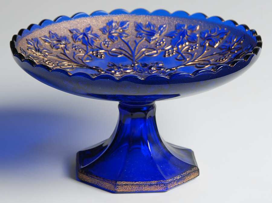 Grape Frieze-Cobalt Blue Round Compote (Height X Width) by Northwood-1