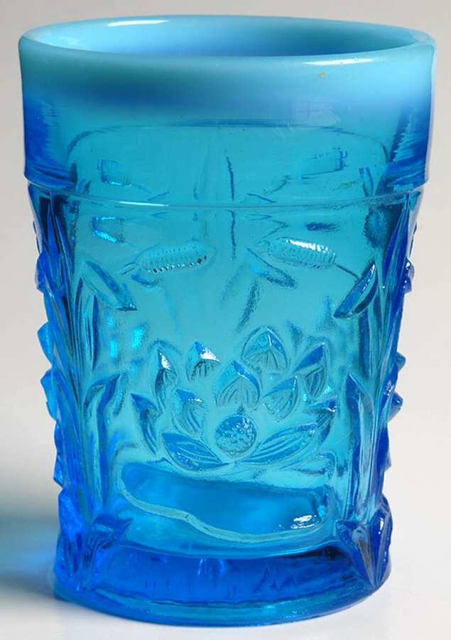 Waterlily and Cattails Blue Opalescent Flat Tumbler by Northwood-1