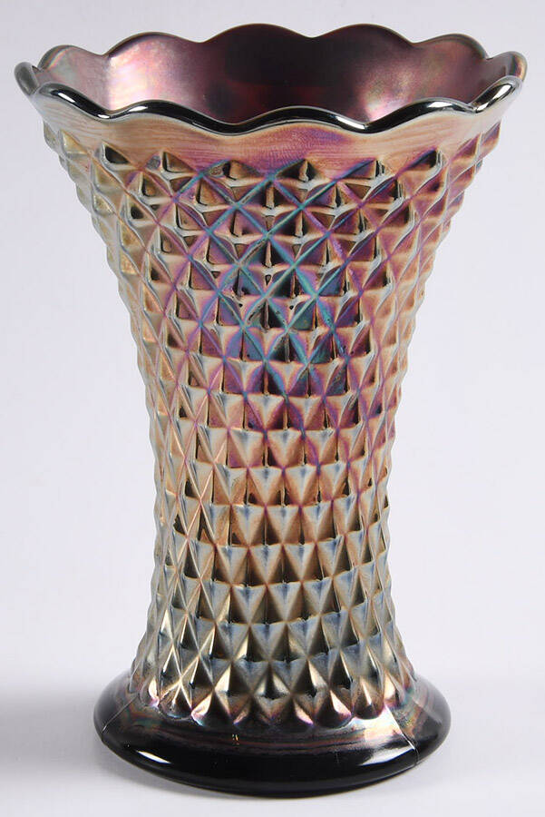 Diamond Point Amethyst (Carnival) 6" Flower Vase by Northwood-1