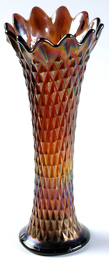 Diamond Point Amethyst (Carnival) 10" Swung Vase by Northwood-1