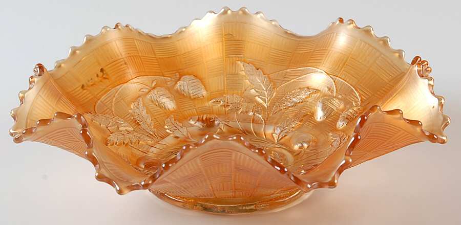 Strawberry Marigold (Carnival) 8" Round Crimped Bowl by Northwood-1