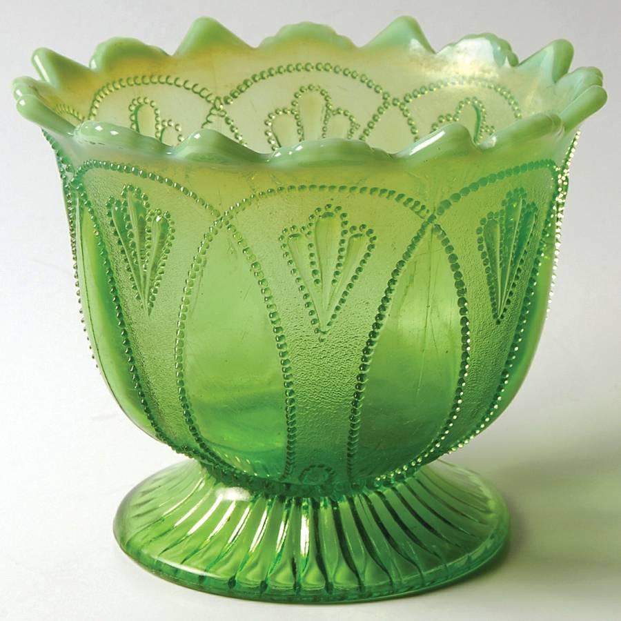 Roulette-Green Opalescent Nut Bowl by Northwood-1
