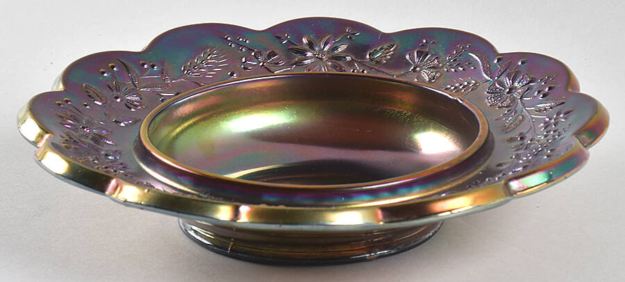 Peacock at the Fountain-Amethyst Round Butter Dish No Lid by Northwood-1