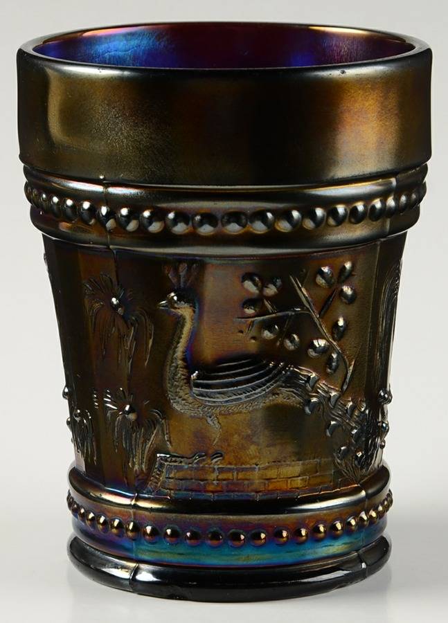 Peacock at the Fountain-Amethyst 8 Oz Flat Tumbler by Northwood-1