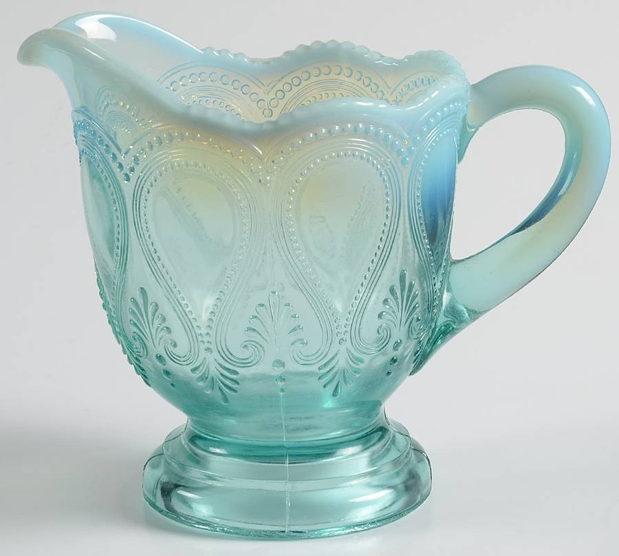 Scroll with Acanthus-Blue Opalescent Footed Creamer by Northwood-1