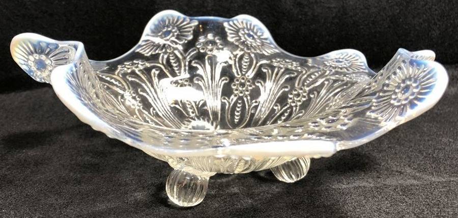 Pearl Flowers-White Opalescent Three-Toed Bowl by Northwood-1