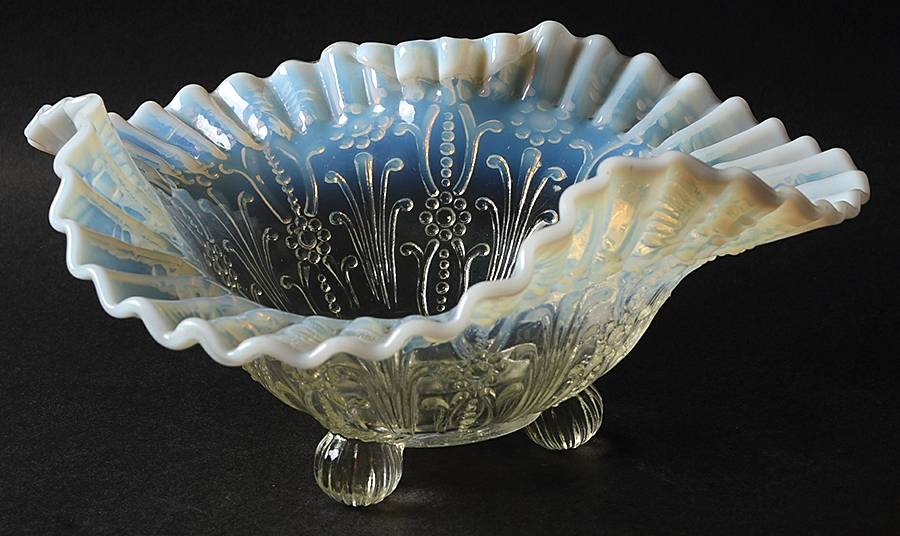 Pearl Flowers-White Opalescent 9" 3 Toed Triangular Bowl by Northwood-1