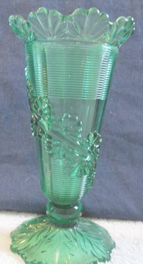 Fluted Scroll with Vine Green Bud Vase by Northwood-1