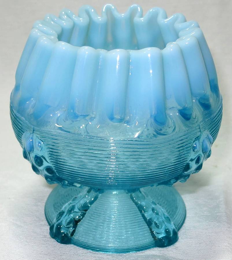 Button Panels Blue (Opalescent) 3" Rose Bowl by Northwood-1