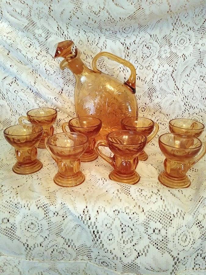 Moondrops Amber (Floral) Whiskey Glass by New Martinsville-1