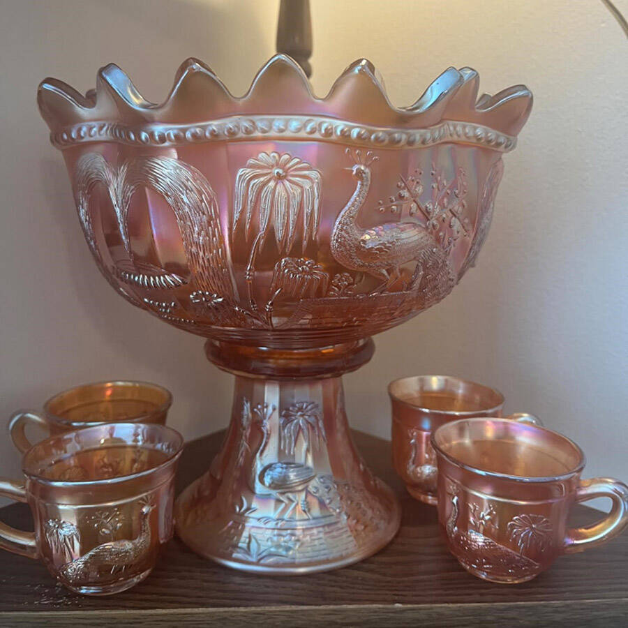 Peacock at the Fountain-Marigold Carnival Punch Cup by Northwood-1