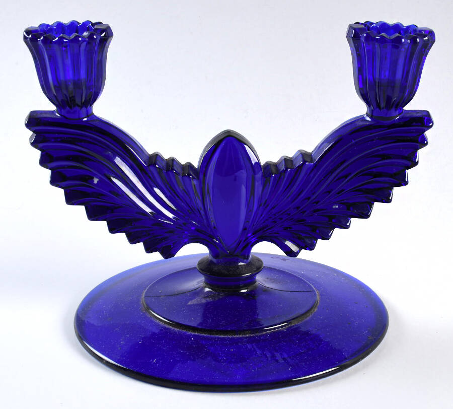 Queen Ann-Cobalt Double Light Candlestick by New Martinsville-1
