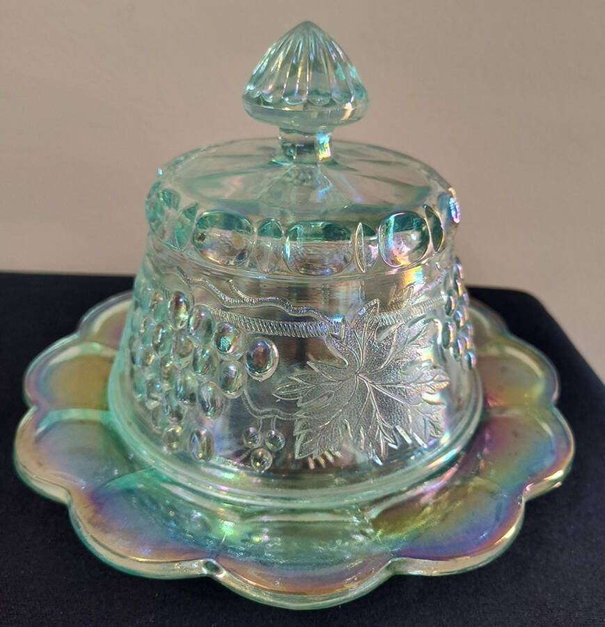 Grape & Cable Iridescent Round Covered Butter by Northwood-1
