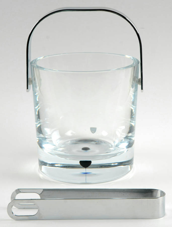 Intermezzo Black Ice Bucket with Tongs by Orrefors-1