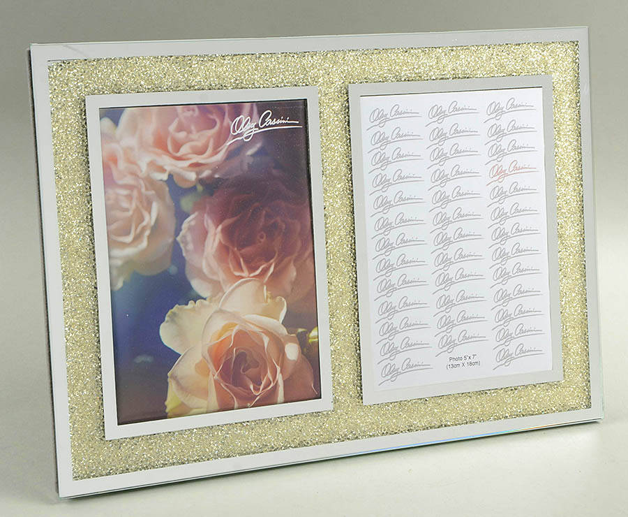 Crystal Diamond Champagne Double Frame-Holds 5" X 7" Photos by Oleg Cassini-1
